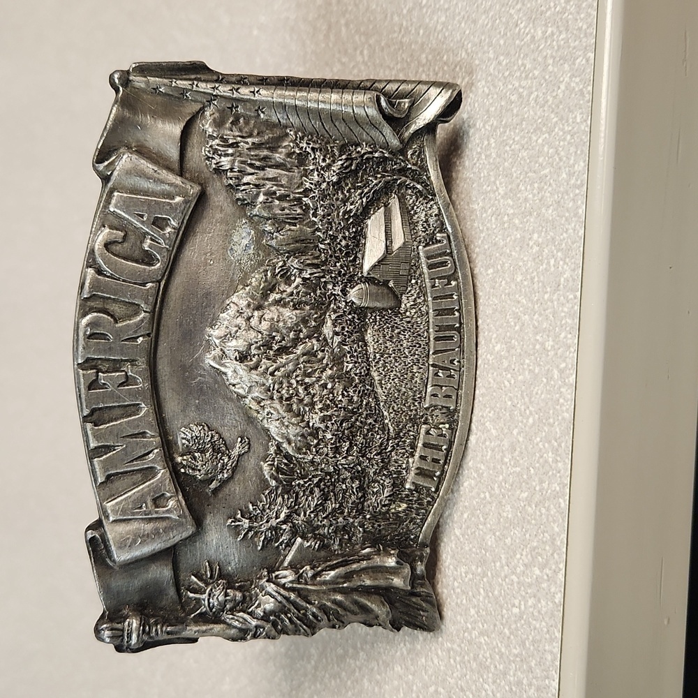 Vintage 1983 Bergamont Brass Works Western Belt Buckle  America the Beautiful